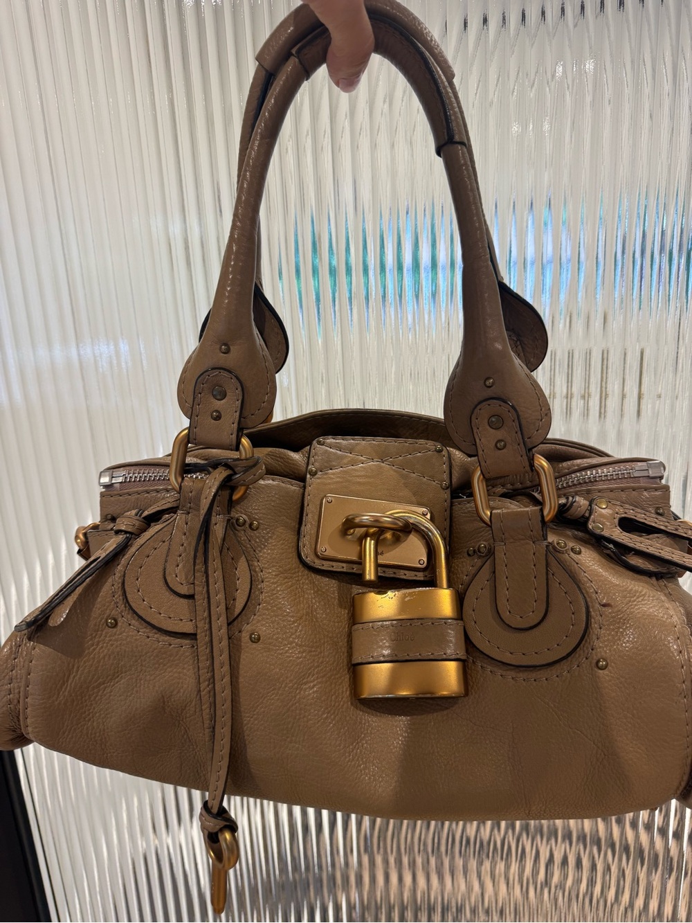 Chloe paddington Tan Leather Padlock Satchel with Gold Hardware